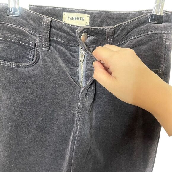 L'AGENCE Margot Velvet High Rise Cropped Skinny Jeans Greystone Size 24 New NWT - Picture 6 of 12